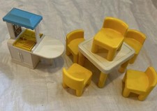 Vintage Little Tikes Dollhouse Furniture Kitchen Sink Stove Chairs  Table