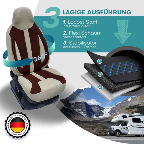 Fundas de asiento de autocaravana Pilot adecuadas para Adria Mobil Twin S SL Plus (beige-marrón) - Imagen 2 de 11