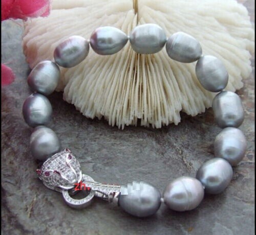 Charming AAA 11-13mm Real natural south sea gray baroque pearl bracelet 8 inch - Picture 1 of 3