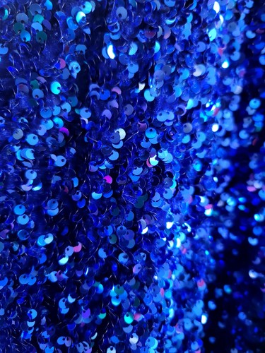 60" Velvet Sequins Stretch Fabric Royal Blue 2 Way Stretch Fabric By Yard Dress - Picture 9 of 10