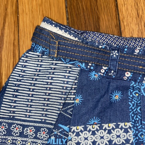 Rare Oilily Denim Bandana Floral Paisley Pleated Belt Skirt Girls Size 6 Years - Picture 3 of 11