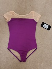 Theatricals Mesh Insert Short Sleeved Leotard - Raspberry  Light Pink Child Med