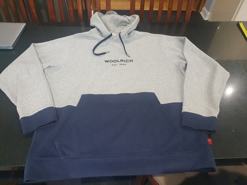 VVGC WOOLRICH Logo Hoodie Sweatshirt Grey Navy Size: L