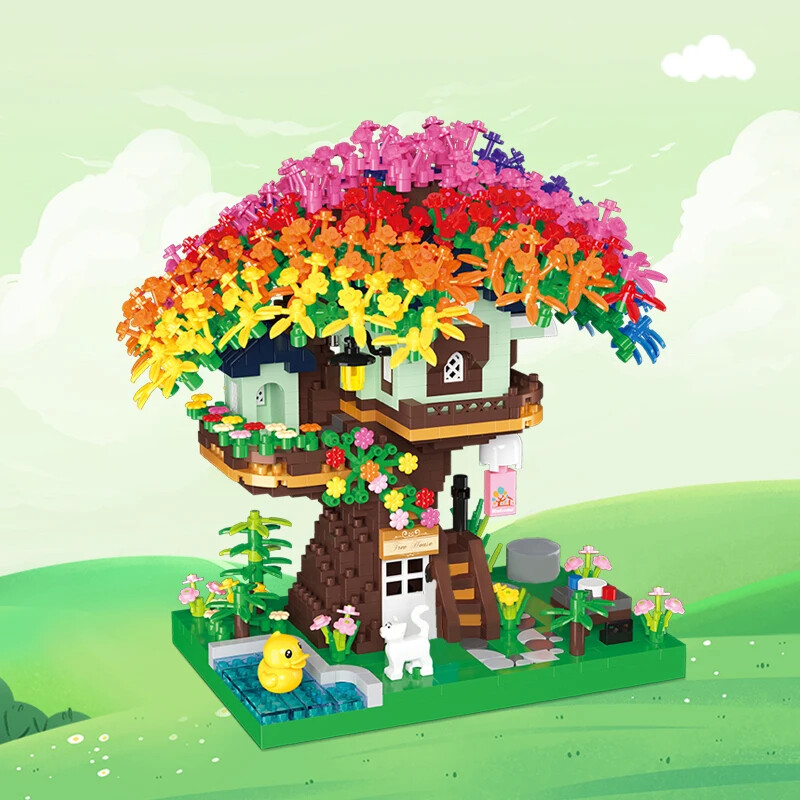 498PCS Rainbow Sakura Treehouse Building Block City Street
