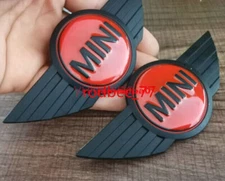 2pcs Mini Badge Logo Front Bonnet Red And Black Metal Stick On Emblem Cooper One