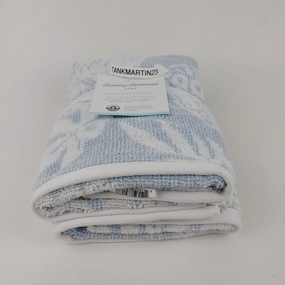Juego de 2 Toallas de Mano de Baño Tommy Bahama 18 x 28 Tropics Azul Blanco Flores Foto 2 de 4