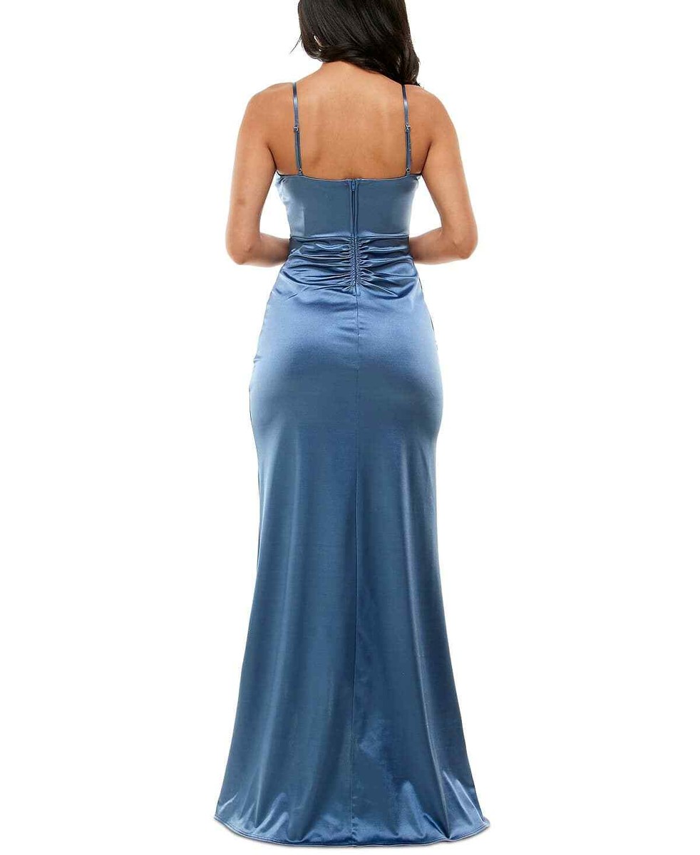 emerald sundae dress blue Emerald Sundae Juniors' Blue Pleated-Detail Bodycon Gown Dress - M - Blue