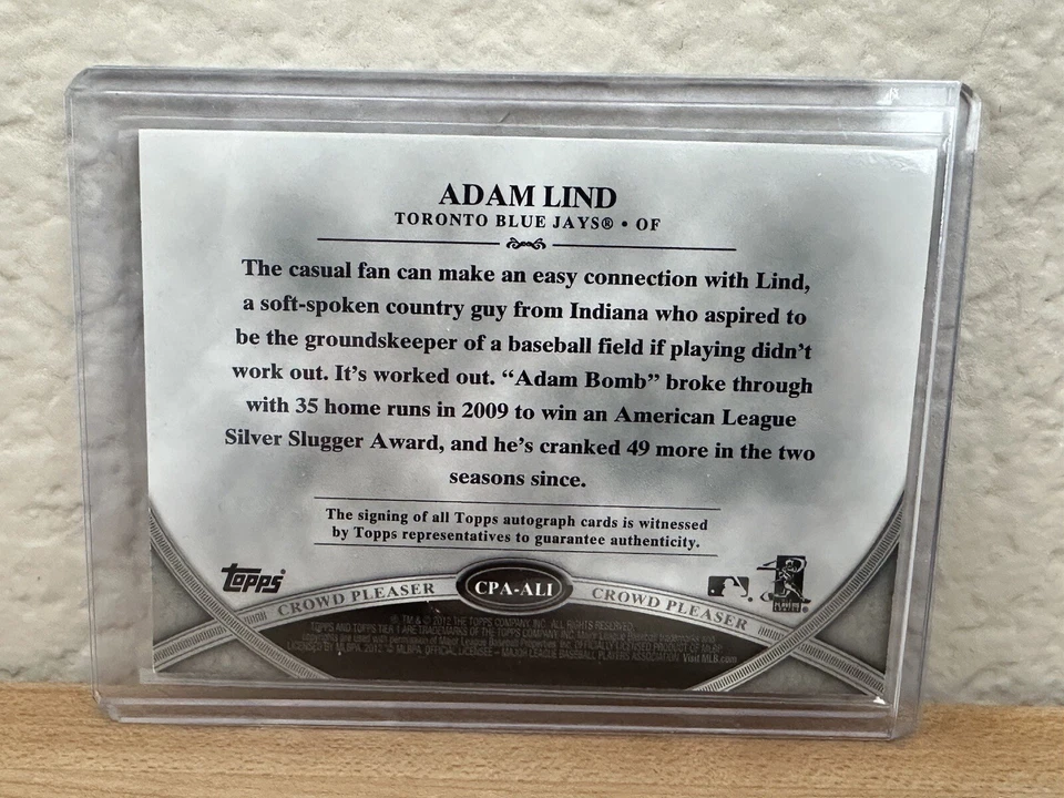 2012 Topps Tier One Crowd-Pleaser Авто Белые Чернила /25 Адам Линд #CPA-ALI Авто - Изображение 2 из 3