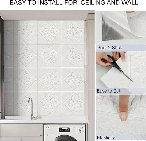 16 Pack Floral Pattern Foam Ceiling Tiles - Easy Install & 3D Wall Panels - Picture 7 of 8