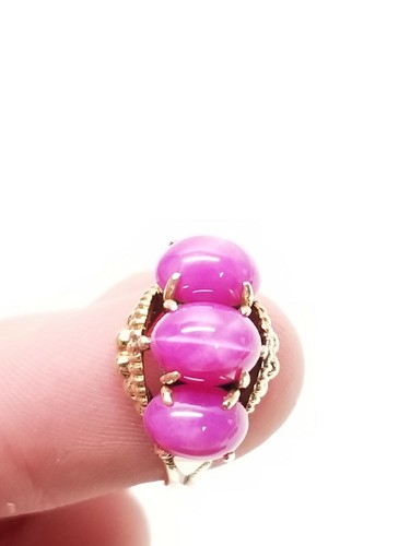 Ladies Mid-Century Modern 14K Gold Star Sapphire Cocktail Ring 3 Stone - Picture 4 of 12