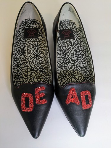 Seltsame Cvlt Kult Dolch Dead Glitzer Gothic Witchy rot schwarz flache Schuhe Größe 8 - Bild 1 von 8