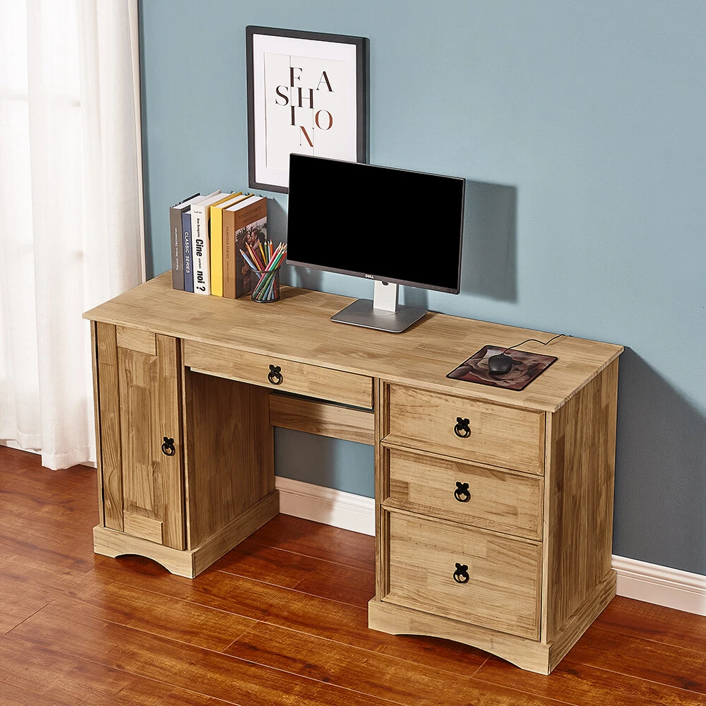 Corner Home Office Computer Desk Study PC Table Mexican Pine Workstation UK