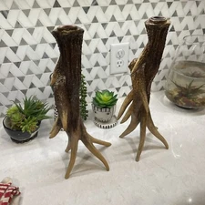 Deer Antler Candlesticks Pair Natural 15” Tall Cabin Decor Rustic Farmhouse