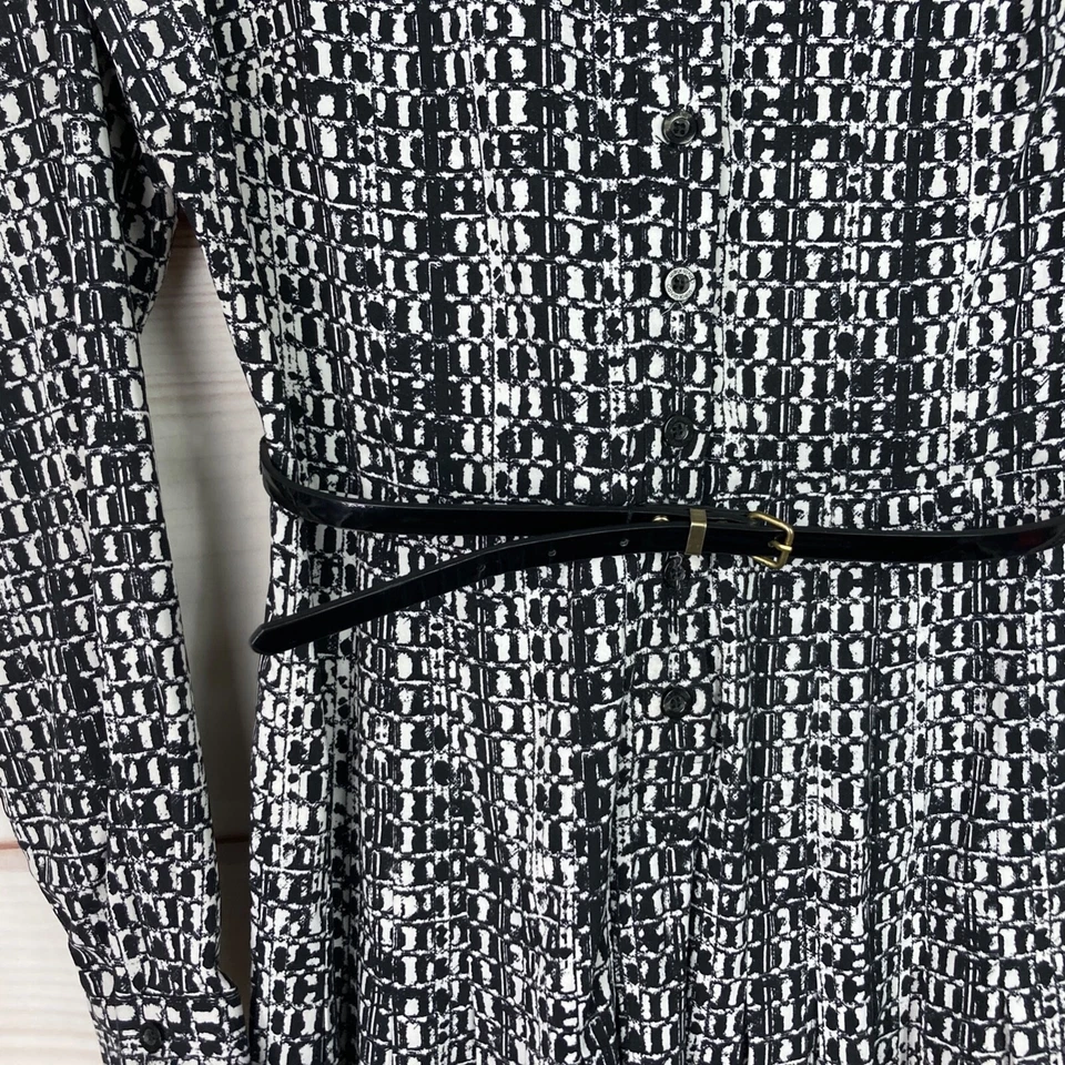 Calvin Klein Dress Womens 4 Black 1/2 Button Up Shirt Belted Long Sleeve Collar - Image 3 of 4