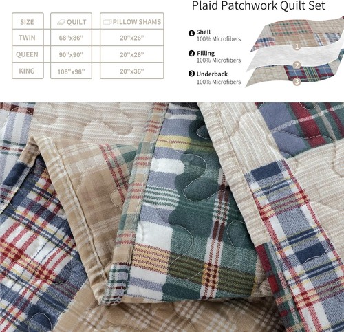 Versatile King Plaid Quilt Bedding Set - Perfect for Home Decor and Gifting - Bild 8 von 10