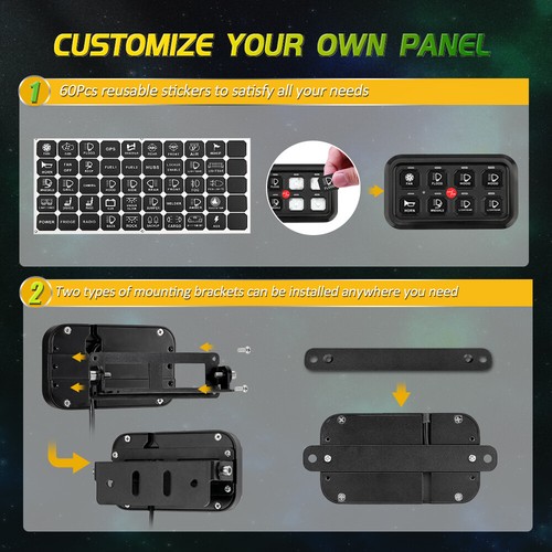 Panel de interruptor de 8 velocidades AUXBEAM RGB BARRA DE LUZ CONTROL BLUETOOTH SISTEMA DE CIRCUITO DE RELÉ - Imagen 8 de 12