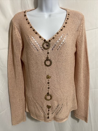 bcbg maxazria Pink Knit Sweater Beads Tribal Hearts, M