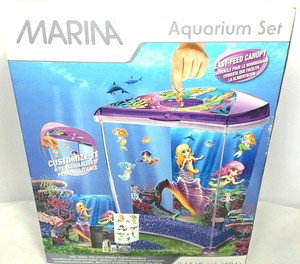 Marina 2.65 Gallon Aquarium Kit Fish Tank Starter Set New Mermaid Theme Purple Fish & Aquariums