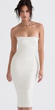 NEW! House of CB- Camilla Ivory Strapless Midi Dress Bodycon Faux Leather S