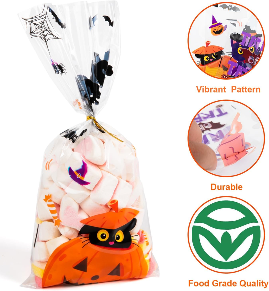 150Pcs Halloween Treat Bags, 5X11 Halloween Candy Bags, Cellophane Bags
