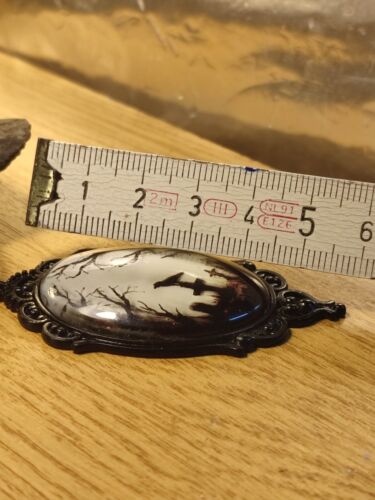 Halskette schwarz Amulett am Band Groß glasiert Böhmisch Gotisch Tod Rabe Gothic - Picture 9 of 9