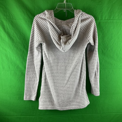 James Perse Womens Hoodie Pullover Contrast Kangaroo Pockets Gray White Stripe S - Picture 5 of 9
