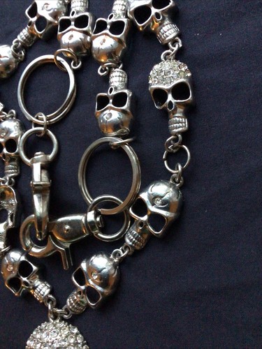 Totenkopf 'N Kreuz Knochen Pirat Halskette Kette Strass Silber Punk - Bild 12 von 13