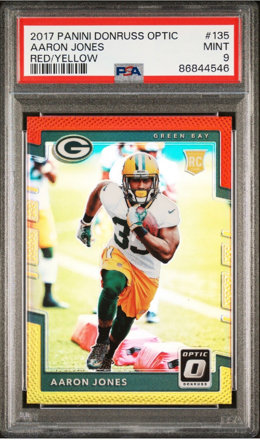 2017 Donruss Optic Rookies Red and Yellow Prizm Aaron Jones #135 PSA 9 Rookie RC