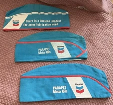 Vintage Chevron Advertising Gas Station Attendant Cap Lot Of 3
