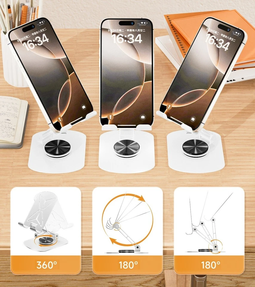 2pc Elite 360° Rotary Metal Mobile Phone Holder Desk Stand Universal Easy Fold - Image 4 of 4