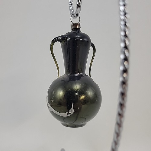 Vtg Blown Glass Urn Vase Christmas Ornament Black with Floral Stencil Germany - Picture 4 of 9