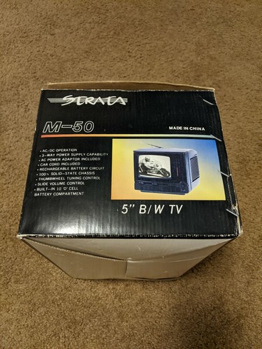 Strata M-50 5" B/W Black/White TV Television Vintage Original Box AC/DC Portable - Picture 2 of 9