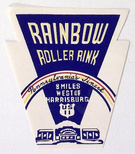 1940s Rainbow Roller Rink Harrisburg PA Roller Skating Label 5.25"H