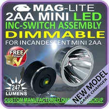 MAGLITE MINI 2AA LED UPGRADE INC SWITCH ASSEMBLY & REFLECTOR 247lm DIMMABLE BULB