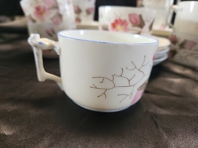 Antique B.S.M. China 1265 Pink Flora Tea Cup & Saucer Set Cherry