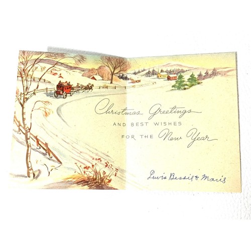 1940s Christmas Card Four Horse Drawn Carriage Winter Landscape Vintage Signed - Picture 6 of 10