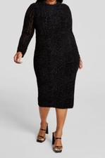 Nina Parker Women's Black Trendy Bodycon Embossed Midi Dress Plus Size 1X