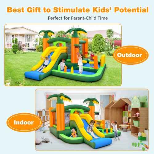 Tropical Inflatable Bounce Castle, 8-in-1 Giant Jumping House w/680W Blower - Picture 8 of 10