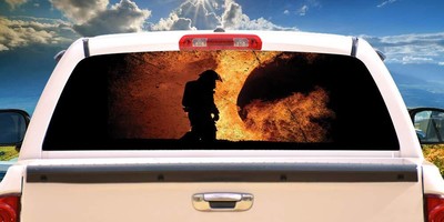 Fire Fighter Rear Window Graphic Truck View Thru Vinyl Decal HD Graphics Prof...