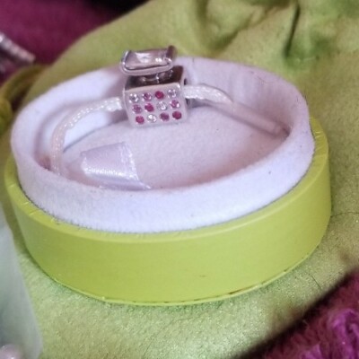 Bead Charm JC-8, Auth. Chamilia Sterling .925 Silver Perfume Bottle w/Pink CZs