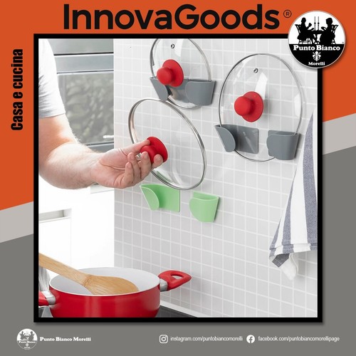 Porta utensili cucina in plastica per coperchio pentola set 3 supporti adesivi - Picture 4 of 9