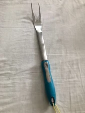 Large Grilling BBQ Fork Stainless Steele Rubber Handle w thumb rest 18 inches