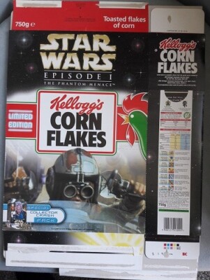 Star Wars: Corn Flakes Müslischachtel, mit Collector Crash Pack dabei