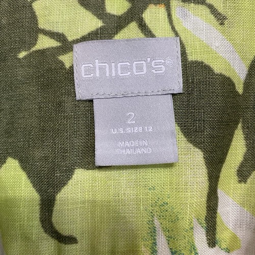 Chico's Size 12 Tropical Print Linen Button Front Blouse No Iron 3/4 Sleeves - Picture 4 of 5