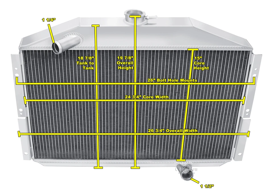 Radiador Kool Champion de 3 filas para motor Studebaker Champion L6 1953 1954 1955 Foto 3 de 4