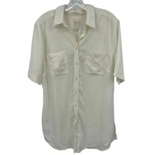 Chicos Blouse 2 US Large Tunic Button Minimalist Resort Lightweight Ivory Pocket