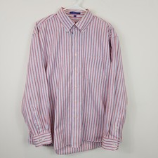 Alan Flusser Button Down Shirt Men's XL Red Blue Stiped Long Sleeve Pocket