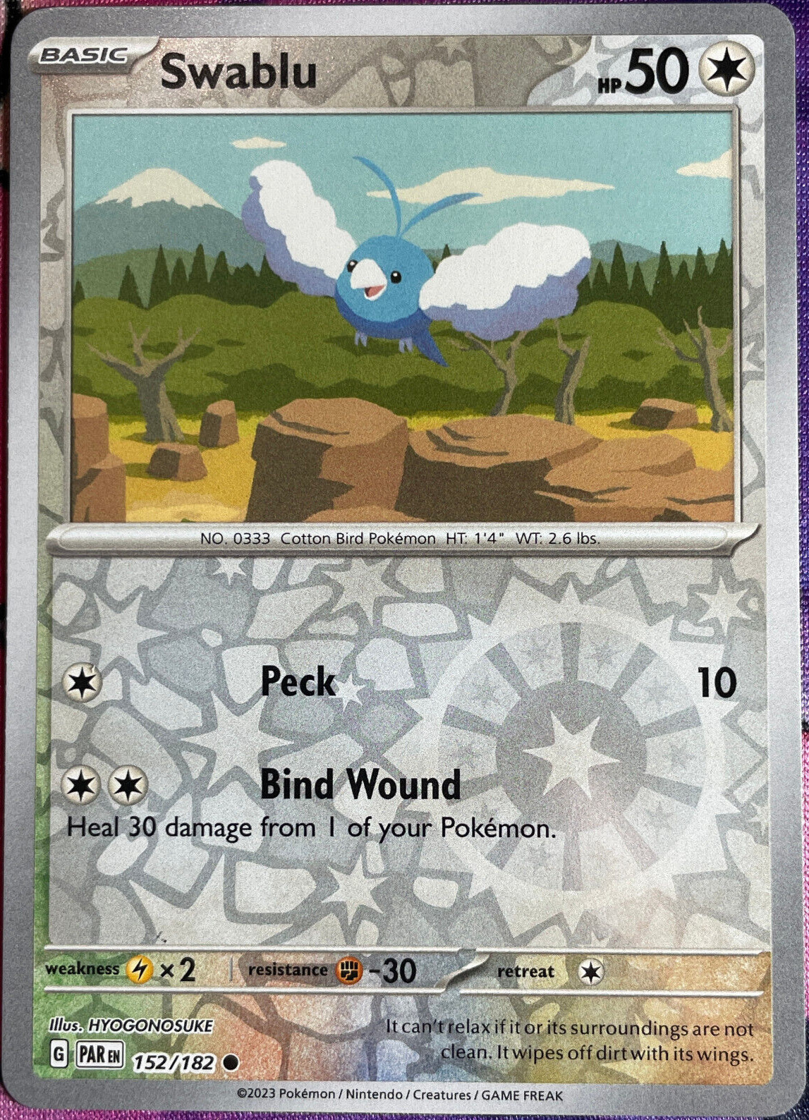 Swablu Reverse Holo - 152/182 - Paradox Rift Pokemon 2023