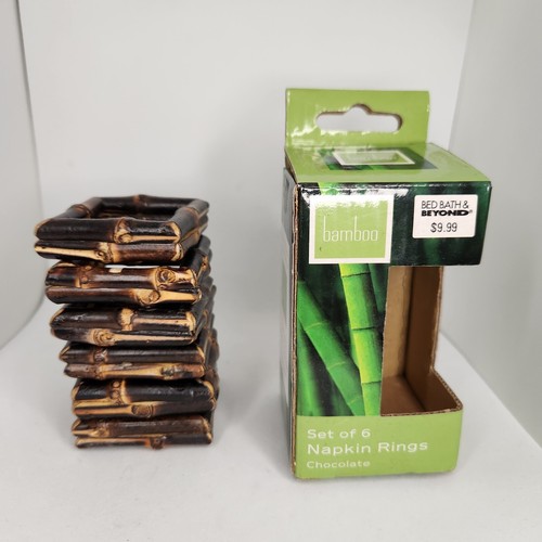 Set 6 Bambus Serviettenringe 2"" quadratisch - Bild 2 von 6