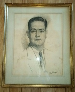 William Van Dresser Charcoal Portrait Of Wm Williams Framed Under